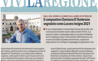Sulla Gazzetta del Mezzogiorno l’impegno della Mondi Lucani e della S.M.S. San Rocco di Paterson a candidare il M° D’Ambrosio al Premio Lucani Insigni